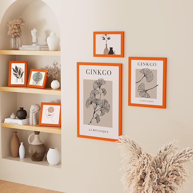 Vittanly 5x7 Picture Frame, Solid Wood Frame with Plexiglass, Includes 4x6 Mat, Wall Hanging or Tabletop for Home Decor, Orange, 1 Pack