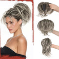 SOFEIYAN Claw Clip Short Ponytail Extension DIY Bendable Wires Hair Bun Fluffy Fake Hair Piece Straight Synthetic Hair Ponytail Extensions for Wonen - Ash Brown Mix