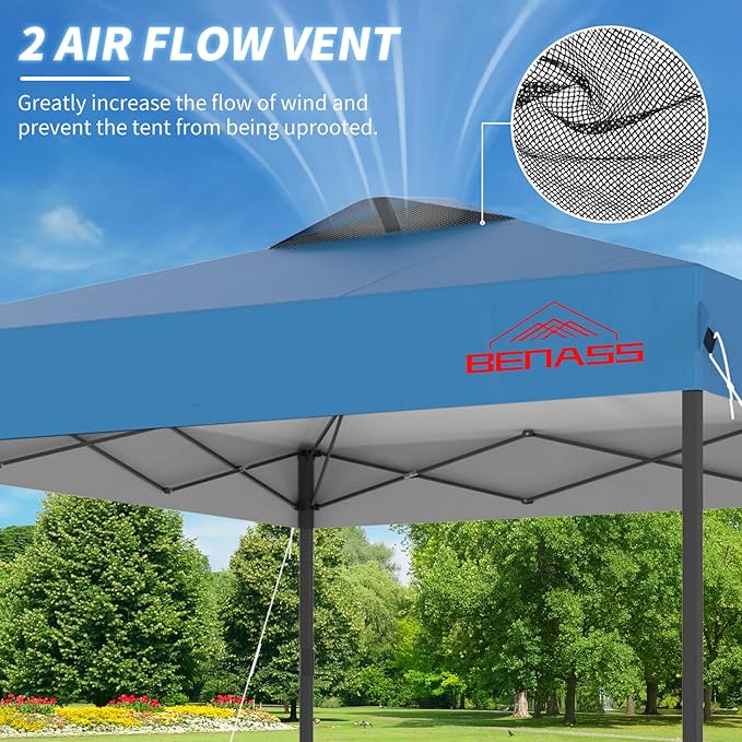8x8 Pop Up Canopy, Easy Up Canopy Tent, Heavy Duty Tents for Parties, One Person Set Up Event Tent, Light Blue