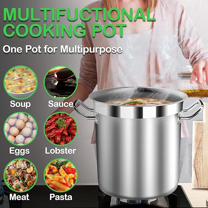 35 Quart Commercial Grade Large Stock Pot - Soup Pot with Lid - Non-Nickel Stainless Steel - Healthy Cookware Polished Stockpots - Heavy Duty - 8.8Gallon