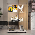 Yoluckea 3 Tiers Glass Display Cabinet with Bluetooth LED Light Strip, 2 Doors Floor Standing Curio Cabinet with Universal Wheel for Home, White Glass Bookshelf for Collections, Clear Top