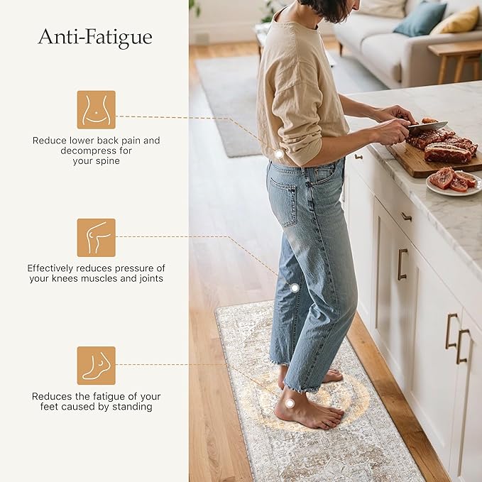 GENIMO Kitchen Mats for Floor, Kitchen Rugs Non Slip Washable, Waterproof Anti Fatigue Mat, Comfort Standing Runner Rug for Sink, Office, Laundry, Home, 23.6"x71", Blue&Brown