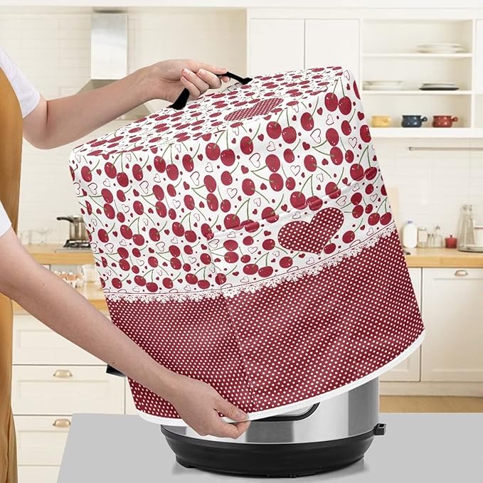 Flashideas Cherry Love Pressure Cooker Cover with Storage Pocket Compatible with 8 10 Quart Instant Pot, Durable Rice Cooker Air Fryer Accessories, Waterproof Kitchen Appliances Dust Cover