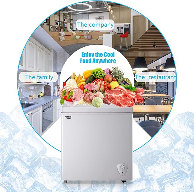 Chest Freezer Compact Deep Freezer WANAI 5.0 Cu.Ft for Garage Adjustable Temperature 7 Thermostat and Energy Saving Removable Basket for Garage Basement Dorm Apartment Kitchen Business