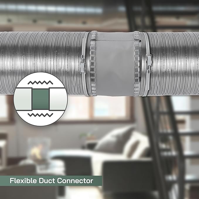 Vent Systems 6" Inch Flexible Vibration-Reducing Male Fit Duct Connector – Round Galvanized Steel Dryer Vent Hose Connector, Spiral Duct, Pipe Extender, HVAC Ventilation - Inline Duct Work Coupler