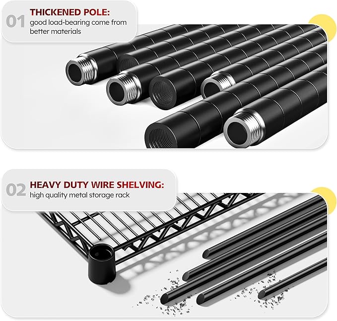 REIBII Set of 2 Storage Shelves Metal Shelving with Wheels,Adjustable Wire Shelving Rack 75.6" H Heavy Duty Garage Shelving Unit for Kitchen Pantry,Commercial Industrial Shelving for Garage 2PCS