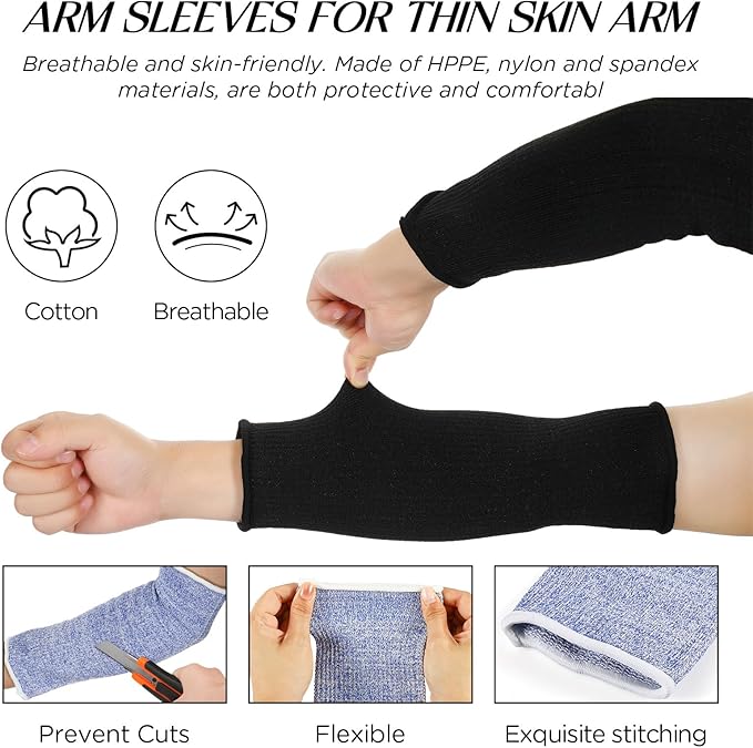 Neer 4 Pair Protective Arm Sleeves for Thin Skin Anti-Cut Burn Resistant Cover Forearm Sleeve for Cooking Construction(Black, Blue, Gray, Yellow, 11.8 Inch)