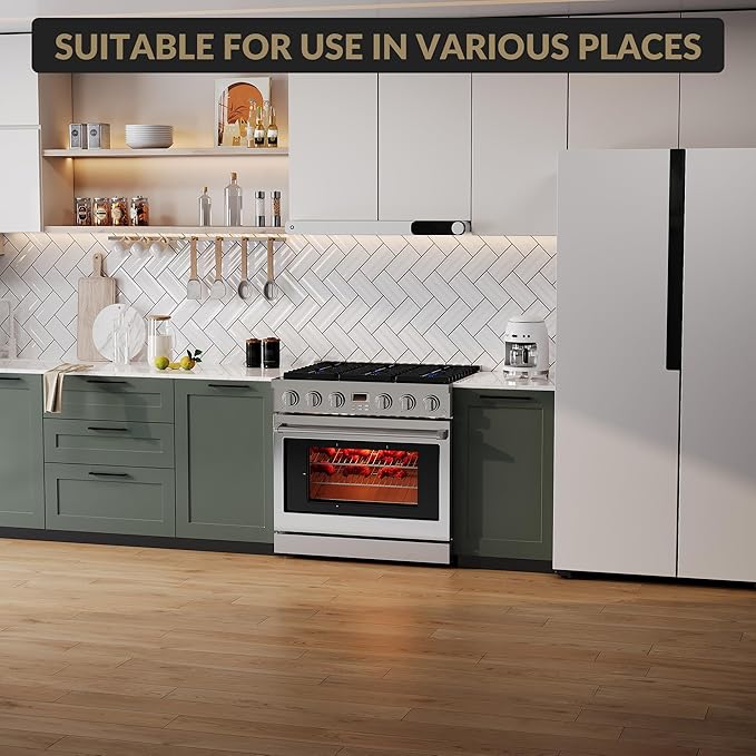 36" Freestanding Dual Fuel Range Oven Stove, Stainless Steel Gas Stove with 6 Sealed Burners and 6.0 Cu.Ft Electric Convection Oven, True Convection and Self-Cleaning, Perfect for Home or Commercial