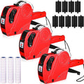 3 Pack 8 Digits Price Tag Gun Label Pricing Gun Kit with 12000 Labels & 9 Ink Rollers for Retailer Supermarket Grocery Store Food(Red)