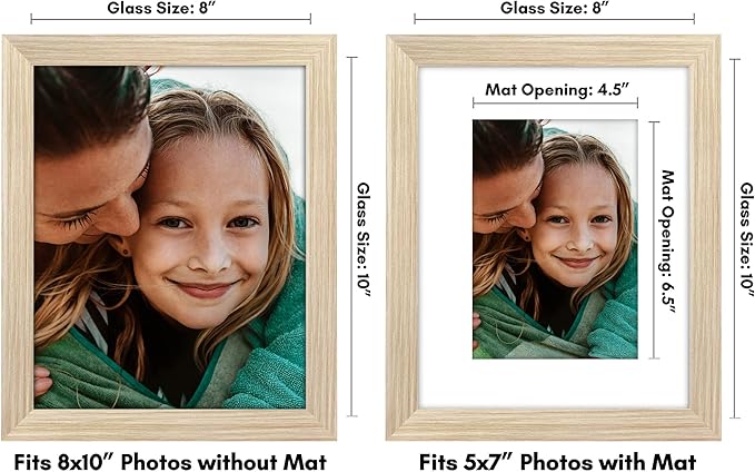 Americanflat 8x10 Picture Frame with Shatter-Resistant Glass - Use as 5x7 Frame with Mat or Display 8x10 Photo Without Mat - Signature Collection - Picture Frames for Tabletop and Wall - Natural Oak