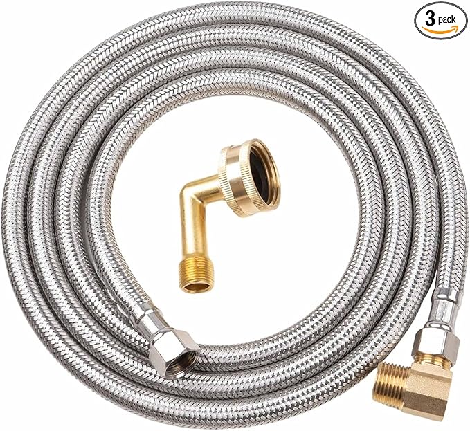 Universal Dishwasher Installation Kit, 10 FT Dishwasher Supply Line, 3/8 Inch Compression x 3/4 Inch FHT Elbow, Stainless Steel Braided Dishwasher Installation Connector, 41015 (10 FT)