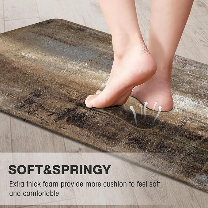 MAYHMYO Anti Fatigue Kitchen Mat - Set of 2 - Taupe Abstract Art Comfort Mats - Cushioned, Non Slip Floor Mat,17.3 x 29 x 0.4 inch + 17.3 x 59 x 0.4 inch