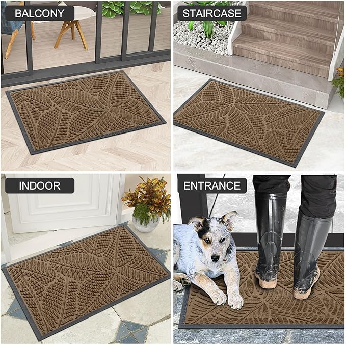Colorxy Waterproof Doormat, Sturdy Natural Rubber Front Indoor Mat, Non Slip Low Profile Outdoor Door Mat, Stain and Fade Resistant Floor Mats, Easy Clean Patio Entry Mat, 36''x24'', Light Brown