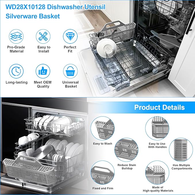UPGRADED WD28X26099 WD28X34744 Dishwasher Lower Rack Compatible with GE Dishwasher Rack Replacement Parts WD28X24396 WD28X22659 WD28X28918 GDF510PSM0SS GDF510PSD1SS GE Dishwasher Rack Parts with Wheel