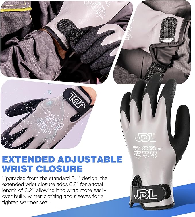 JDL Faux Mohair 100% Waterproof Winter Work Gloves for Men and Women – Extra Warm, Thermal Insulated Freezer Gloves