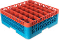 CFS RG36-2C412 OptiClean 36 Compartment Glass Rack with 2 Extenders, 7.12", Polypropylene, Orange/CFS Blue