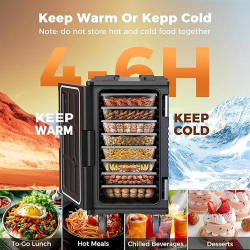 127QT Non-Electrical Catering Food Warmers with Casters, 304 Stainless Steel Latch & Door Shaft, Insulated Food Carrier for 8 Full-Size Pans(NOT Included), Food Warmer Hot Boxes for Catering