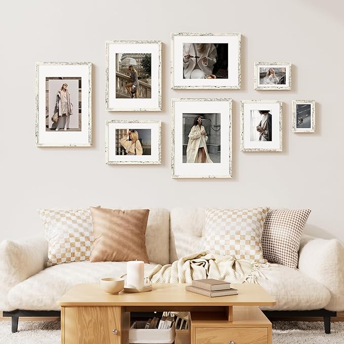 Vittanly 4x6 Picture Frame Set of 2, Solid Wood Frame for Wall or Tabletop, Display Photo 3.5x5 with Mat or 4x6 without Mat, Distressed White