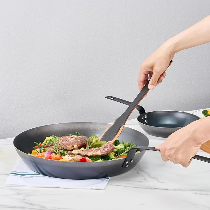Restaurantware-Met Lux 16 Inch Fry Pans, 6 Lightweight Frying Pans - Induction-Ready, Triple-Riveted, Black Carbon Steel Cooking Skillets, Durable, For Searing, Sauteing, And Browning Food