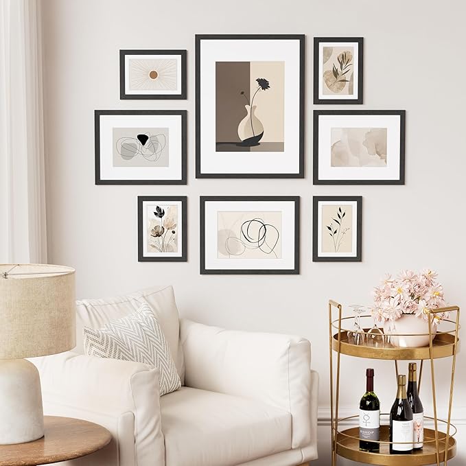 Vittanly 8x10 Picture Frame Set of 2, Solid Wood Frame for Wall or Tabletop, Display Photo 5x7 with Mat or 8x10 without Mat, Black