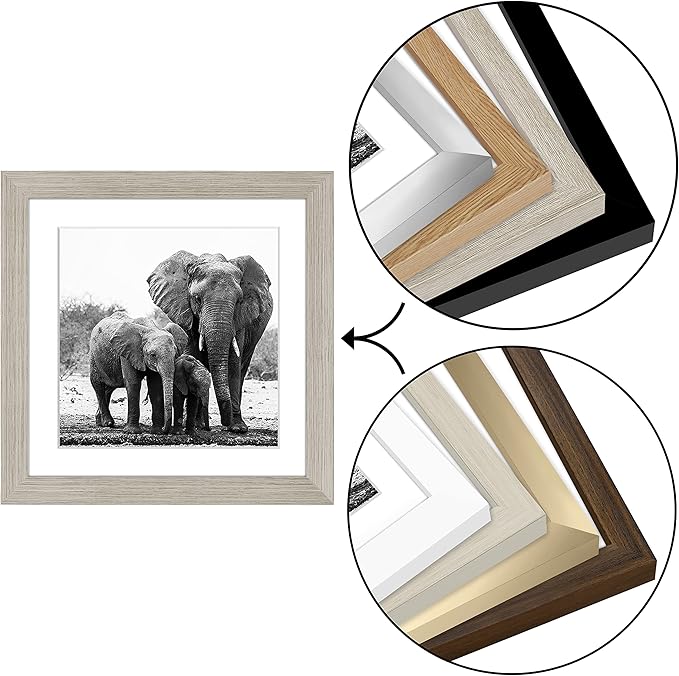 Americanflat 11x11 Picture Frame with Shatter-Resistant Glass - Use as 8x8 Frame with Mat or Display 11x11 Photo Without Mat - Signature Collection - Square Frames for Wall Display - Driftwood