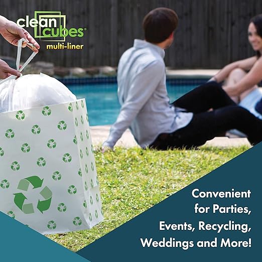 13 Gallon Disposable Pop-Up Trash Cans (3-Pack, Multi-Liner) with Fitted Bags – Foldable Garbage & Recycling Bins for Parties, Events & Kitchen (Recycle, 17" H x 13.5" W x 10" D)