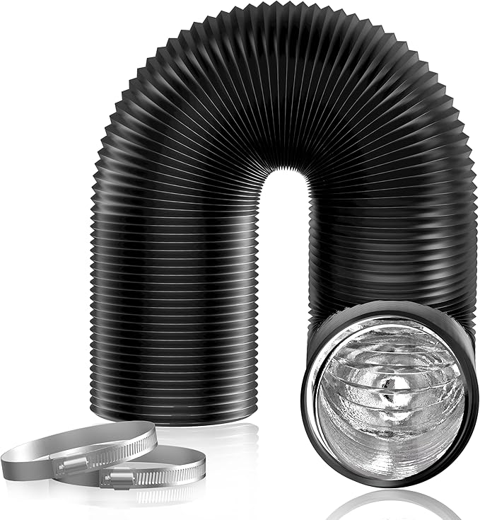 Hon&Guan 5 inch Air Duct - 16 FT Long, Black Flexible Ducting HVAC Ventilation Air Hose for Grow Tents, Dryer Rooms,Kitchen