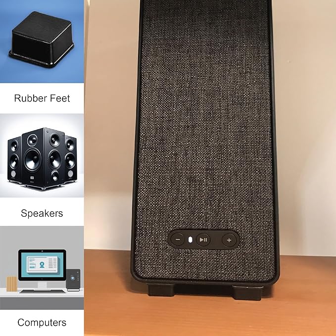 Black Tall Square Adhesive Rubber Bumper Pads - Made in USA – Rubber Feet for Speakers, Electronics, Furniture, Appliances, Audio Equipment - 50 Pieces