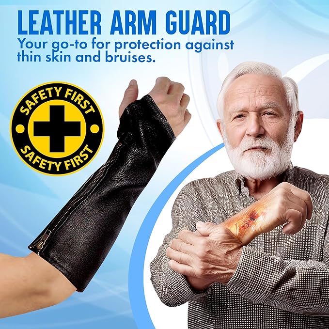 Arm Chaps Leather Protective Sleeves Arm Guard - Prevent Cuts, Scratches & Bruises - Genuine Cowhide - Ideal for Gardening & Construction - Left & Right Form-Fitting. Black (1 Pair/X-Large).