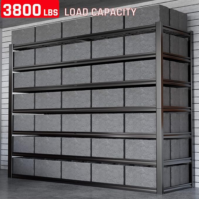 7 Tier Garage Shelving Heavy Duty,65" W Garage Shelves, 65" W x 96" H x 24" D Adjustable Storage Shelving Unit, Commercial Metal Shelves for Warehouse, Basement