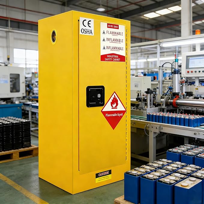 66 Gallon Flammable Liquid Storage Cabinet Fireproof Metal Cabinet with 3 Point Lock, Adjustable Shelves for Industrial, Scientific, Warehouse Use Yellow