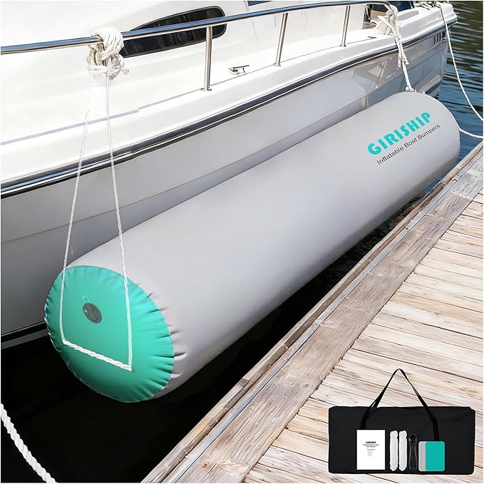 10'×18"/24" Inflatable Boat Bumpers, Large Boat Fenders for Docking, Boat Bumpers for Docking with Mooring Ropes, Heavy Duty Dock Bumper for Yacht or Fishing Boat
