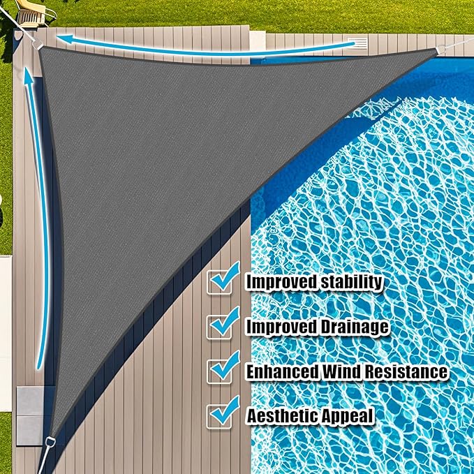Amagenix Sun Shade Sail 17X17X17 Curved Edge Outdoor Shade Canopy Dark Grey Breathable 95% UV Block Shade Cloth for Patio Garden Backyard (We Make Custom Size)