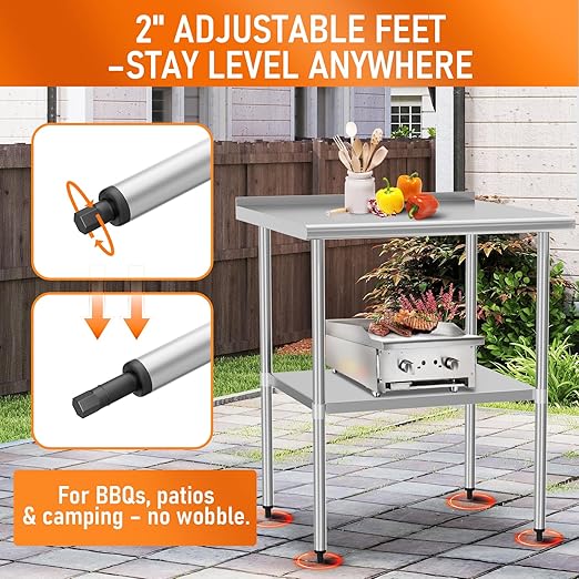 Stainless Steel Table for Prep & Work 30" X 30" inches with Adjustable Undershelf and Backsplash, Commercial Workstations, Utility Table in Kitchen Garage Outdoor BBQ