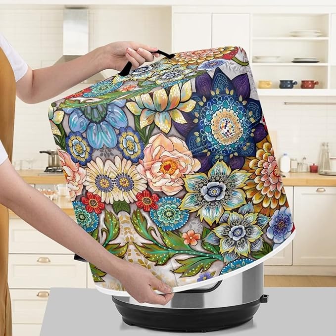 Dust Cover for 3 Quart Pressure Cooker Air Fryer Rice Cooker Kitchen Appliance Dust Covers with Storage Pockets Dust-proof Washable, Blooming Flower