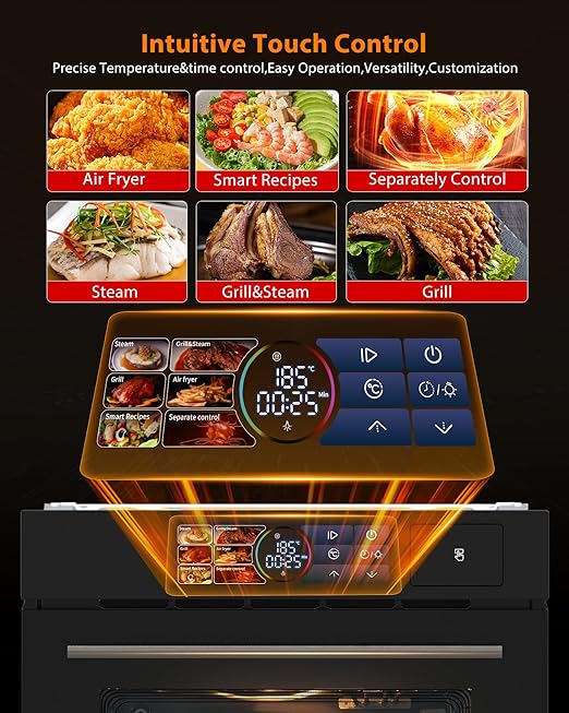 24 Inch Built-in Electric Single Wall Oven, 2.5 Cu.ft Convection Oven with 8 Cooking Functions, 360° Rotating Rotisserie