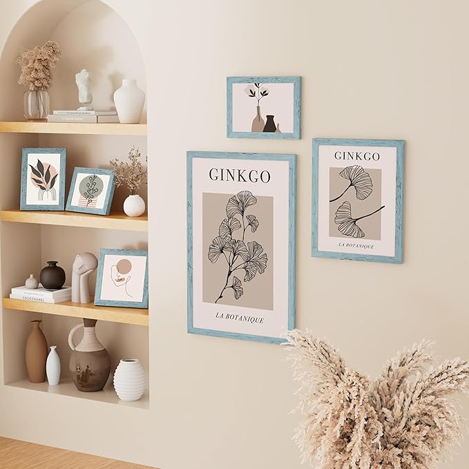 Vittanly 5x7 Picture Frame, Solid Wood Frame with Plexiglass, Includes 4x6 Mat, Wall Hanging or Tabletop for Home Decor, Rustic Blue, 1 Pack