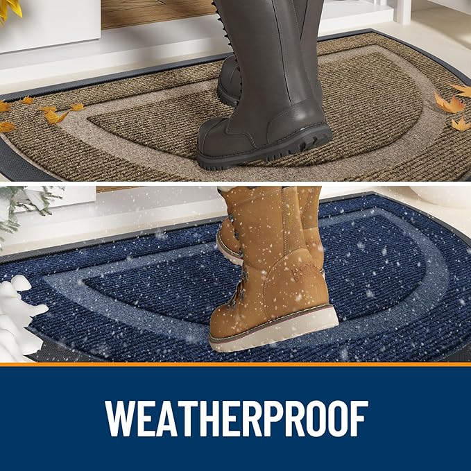 OLANLY Half Circle Door Mat Indoor Outdoor Entrance Welcome, Waterproof All-Season, All-Weather Doormat, Sturdy Natural Rubber, Low Profile, Easy Clean Patio Porch Entryway Mat, 59x23, Beige