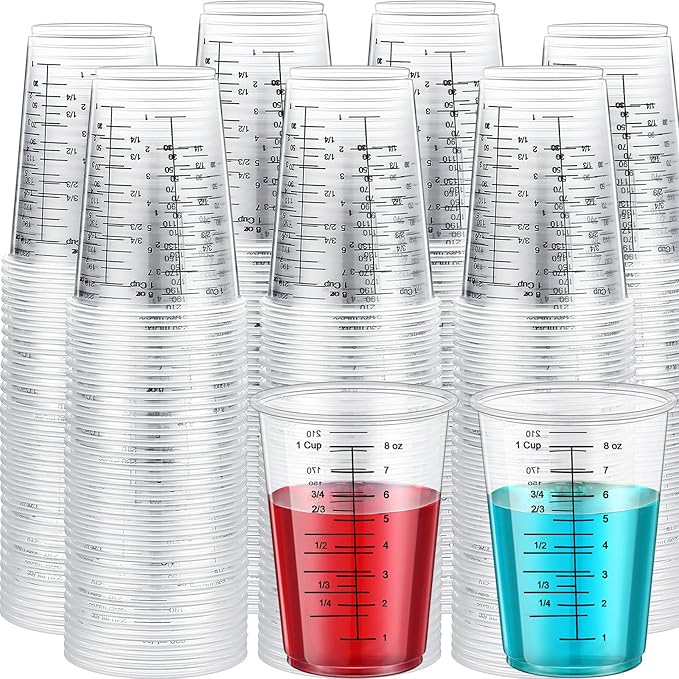 Yunsailing 300 Pack Disposable Measuring Cups for Resin 8 oz Clear Plastic Epoxy Reusable Liquid Mixing Cups for Cooking and Baking Supplies