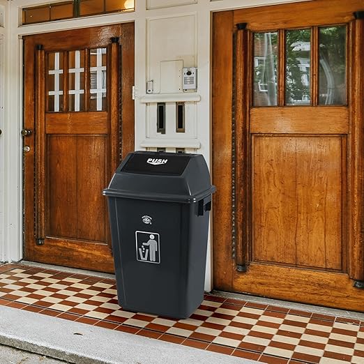 10 Gallon Plastic Garbage Can with Swing Lid, Set of 4 Large Trash Can Waste Bin, Grey