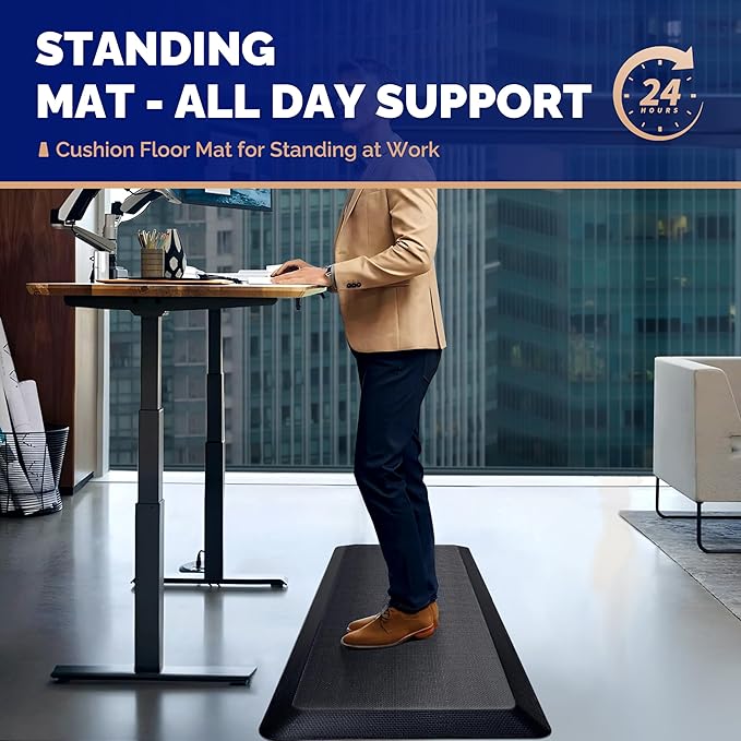 FEATOL Anti Fatigue Mat for Standing, 9/10 Extra Thick Ergonomic Standing Desk Mat, Comfort & Durable Memory Foam Standing Mat at Home,Office All Day (20" x 32", Black,4PC)