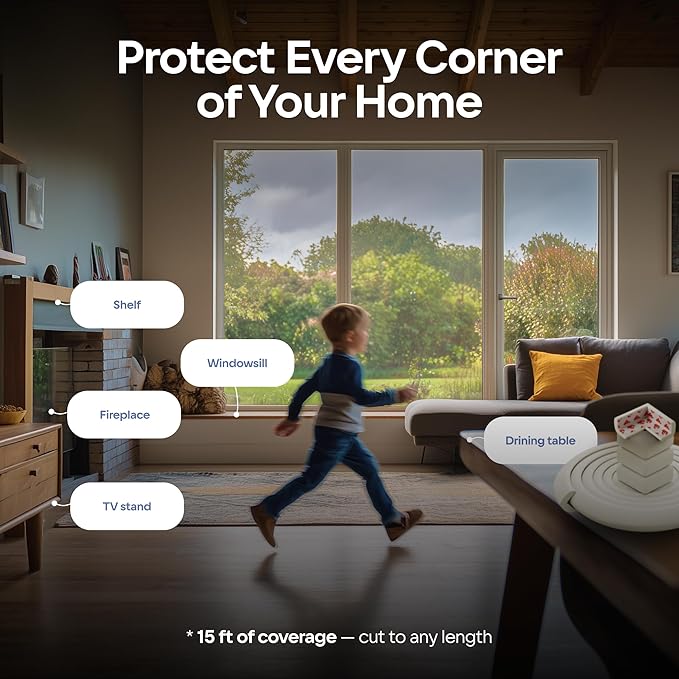 Furniture Edge 16.2ft & Corner Guards | Protective Foam Cushion | 15ft Bumper 4 Adhesive Childsafe Corners | Baby Child Proofing Foam Set and Safe for Table, Fireplace, Countertop | Brown