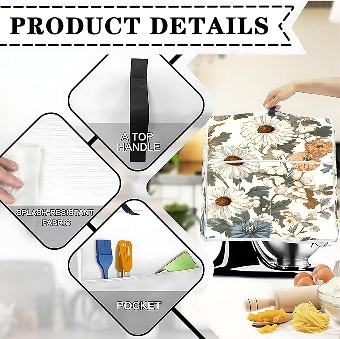 Mixer Dust Cover for 6-8 Qt Stand Mixer, Cloth Cover with 2 Storage Pockets for Stand Mixer Protective Covers Large for 6-8 Quart Mixer