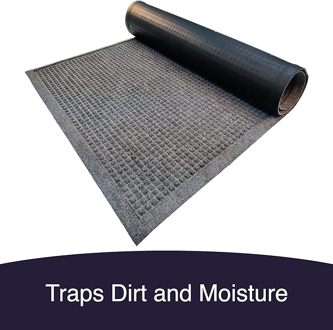 Ecomills Rubber Doormat, Medium, 24" x 36", Charcoal, Large, Absorbent Indoor Outdoor, Stain Resistant, Rubber Non Slip Backing, Heavy Duty, Durable