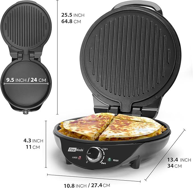 Electric Griddle Nonstick, Multi-Funtional Quesadilla Maker 10 Inch, Electric Grill Indoor, Pancake Griddle & Pan, Smokeless Indoor Grill, Non-stick Surface, Black