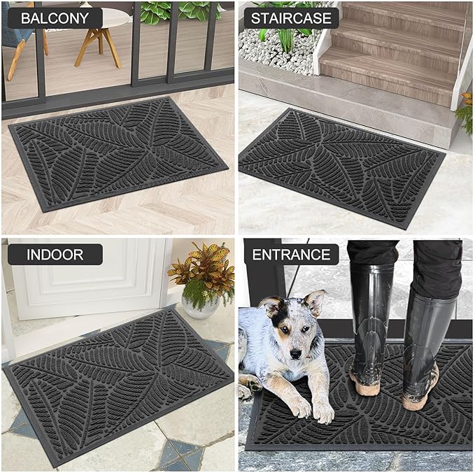 Colorxy Waterproof Doormat, Sturdy Natural Rubber Front Indoor Mat, Non Slip Low Profile Outdoor Door Mat, Stain and Fade Resistant Floor Mats, Easy Clean Patio Entry Mat, 59''x36'', Light Grey