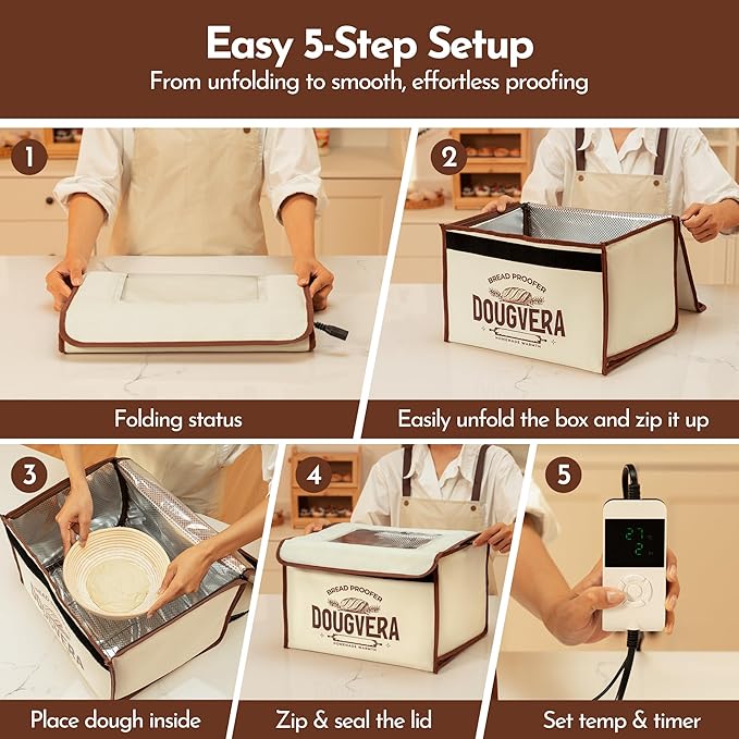 Bread Proofing Box 40 x 30 x 25cm Sourdough Box with Temperature Control, 7Ft Cord, Timer – 3 Heating Layer Sides Sourdough Baking Supplies for Beginners, Pros – US Standard Plug