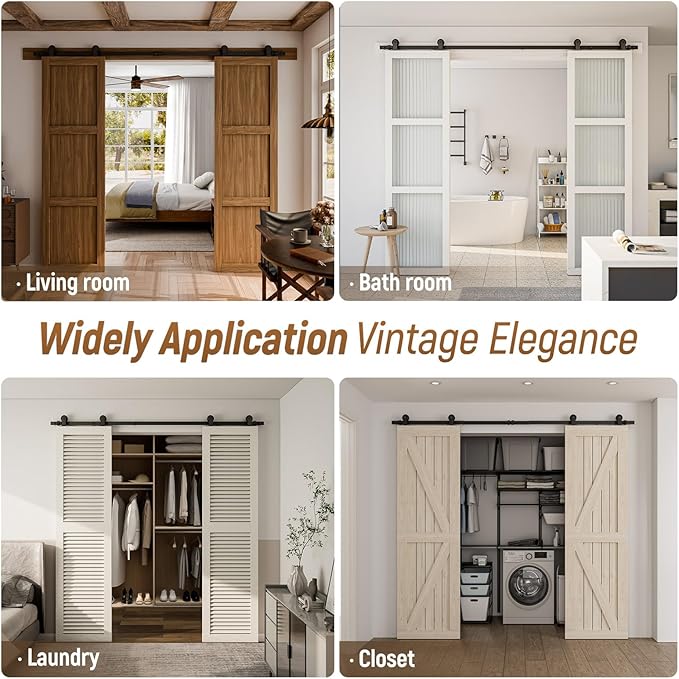 CCJH 10.5FT Sliding Barn Door Hardware Kit, Heavy Duty, Smoothly and Silently, Easy to Install, Fit 31.5" Width Double Door Panel, T-Shaped Style Black