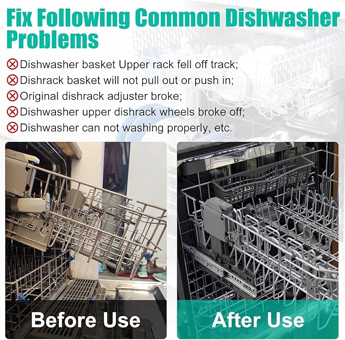 Upgraded W10350375 Dishwasher Top Rack Adjuster Parts & W10195372 W10195373 Dishwasher Rack Adjuster Housing for Whirlpool WDT730PAHZ0, WDT750SAHZ0, Fit Kenmore Kitchenaid Dishwasher Parts Upper Rack