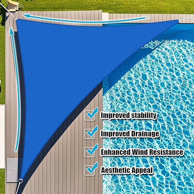 Amagenix Sun Shade Sail 10X12X12 Curved Edge Outdoor Shade Canopy Blue Breathable 95% UV Block Shade Cloth for Patio Garden Backyard (We Make Custom Size)